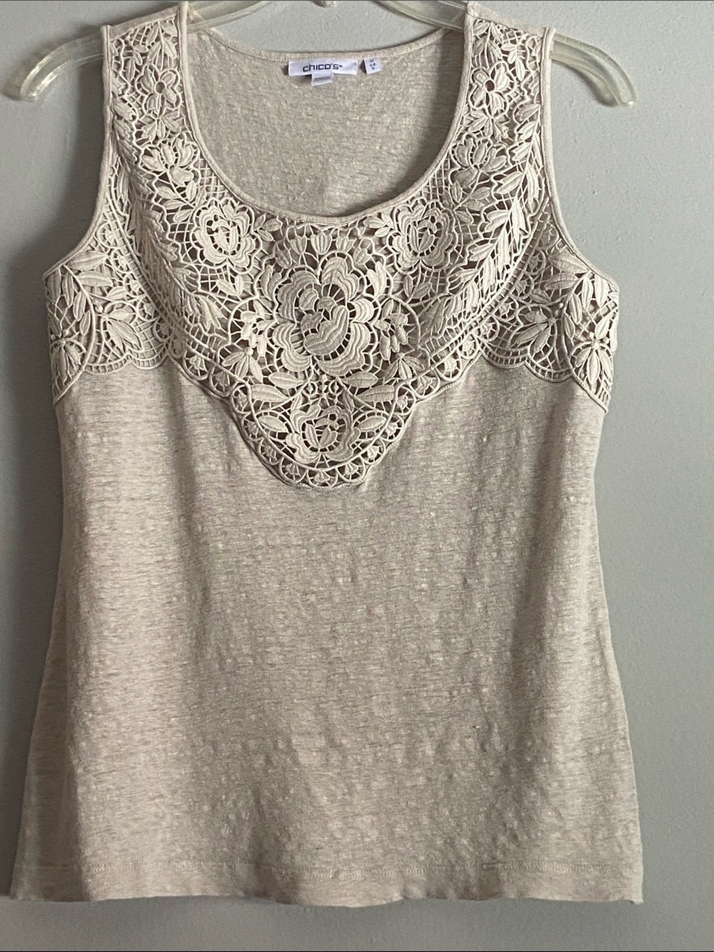 Chico's Cream Crochet Yoke Tank Top Size S
